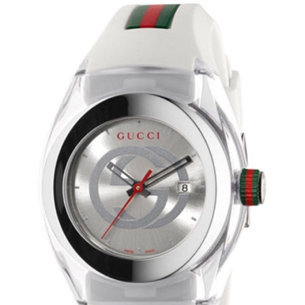 Gucci Sync Unisex White Stripped Rubber Watch❤️💚